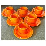 6 Pagnossin Earthenware Cups & Saucers