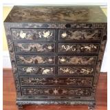 Asian Decorated Lacquer Chest 36 x 28 x 14