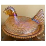 Carnival Glass Hen on Nest 6 x 8