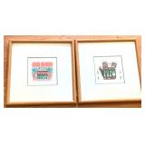 Pair Framed Prints 13 x 13