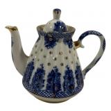 Russian Blue & White Porcelain Teapot 7.5"