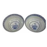 2 Blue & White 7" Porcelain Bowls
