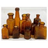 10 Vintage Amber Glass Bottles