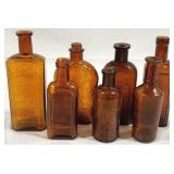 Lot of 6 Antique Amber Glass Bottles