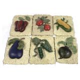 6 Vintage Fruits & Vegetables Wall Hangings 5x7