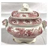 Red & White Covered Dish - 8" x 8" x 5"