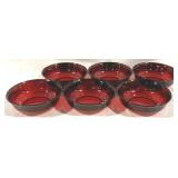 6 Ruby Red Glass Bowls - 6" Round