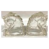 2 Vintage Glass Horse Bookends - 5.5 x 5 x 4