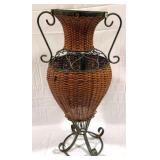 Wicker & Metal Standing Floor Vase - 30" tall