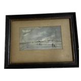 Framed Soldiers on Beach Art 9.5 x 12.5