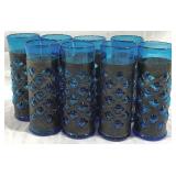8 Blue Glass & Metal Tumblers - 7.5" Tall