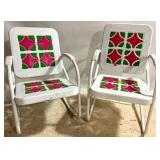 Vintage Pair Painted 1950s Metal Outdoor Chairs