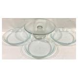 3 Pyrex Pie Plates & Cake Stand