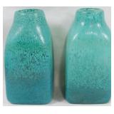 Pair of Art Glass Green Vases 8"