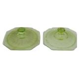 2 Uranium Green Depression Lids, chipped