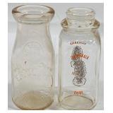 2 Glass Milk Bottles - 6" Tall