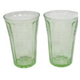 2 Uranium Green Depression Tumblers 4"
