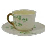 Belleek Shamrock Cup and Saucer 2.5"