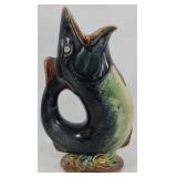 Vintage Majolica Fish Gurgle Jug 9"