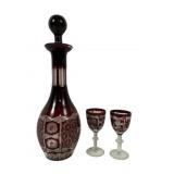 Bohemian Red Cut To Clear Decanter Set