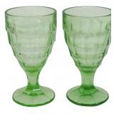 2 Uranium Green Goblets 6"
