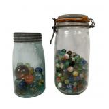 2 Vintage Jars w/ Vintage Marbles 7 & 9"