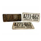 3 Vintage License Plates 6 x 12
