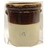 6 Gallon Brown & White Stoneware Crock