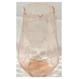 Pink Glass Etched Vase - 8" Tall