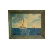 Framed Ship Painting 14 x 15