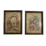Pair Framed Needlepoints 9 x 7