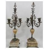 Antique Pair Marble & Metal Candelabra 19"