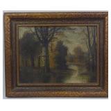 Antique Oil on Canvas River Scene 13x16