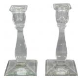 Pair Glass Candlesticks 8"