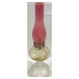 Oil Lamp w/ Cranberry Swirl Globe - 19" Tall