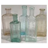 Lot of 5 Antique Glass Bottles - 6" - 7" Tall