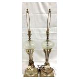 Pair Deco Glass Ball Lamps - 33" Tall