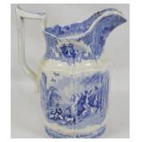 Blue Transferware Pitcher 8"