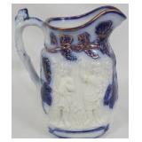 Staffordshire Flow Blue Porcelain Jug 7.5"
