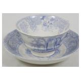 Blue Transferware Cup and Saucer 3"