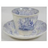 Blue Transferware Cup & Saucer 3.5"