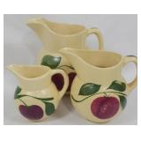 3 pc Watt Apple Pottery Pitcher Set