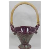 Pottery Basket Vase w/ Wooden Handle