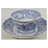 Transferware Blue & White Cup & Saucer 3"