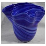 Blue Swirl Art Glass Vase 7x7.5