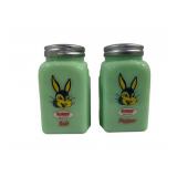Pr Jadeite Bunny Bread Salt & Pepper Shakers 4"