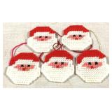 5 Needlework Santa Ornaments - 2.5" x 2.25"