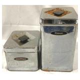 2 Vintage Metal Canisters - 5" & 9" Tall