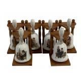 6 Norman Rockwell Bells w/ Stands 6"