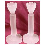 Pair Satin Glass Candle Holders - 9" Tall
